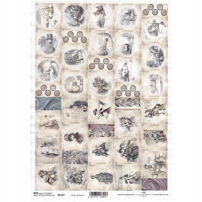 PAPIER RYŻOWY do decoupage A4 kalendarz adwentowy