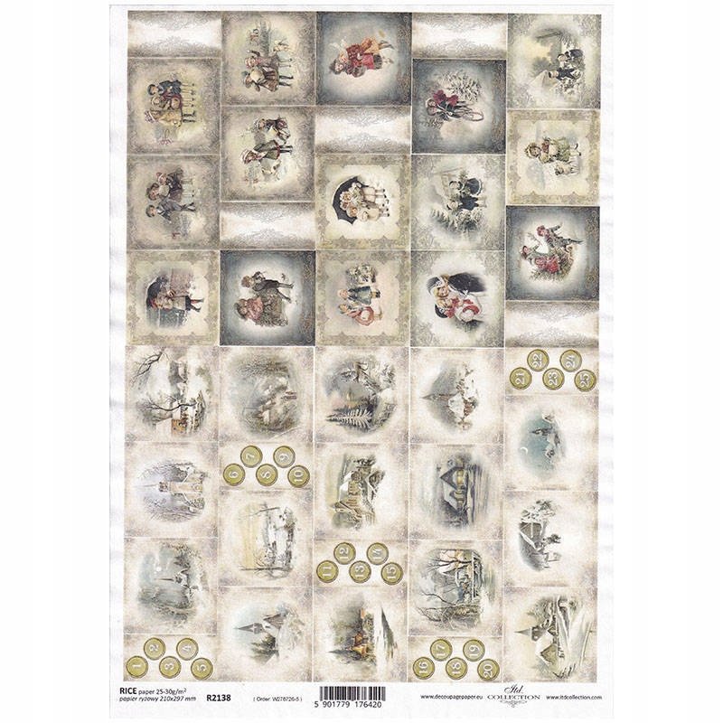 PAPIER RYŻOWY do decoupage A4 kalendarz adwentowy