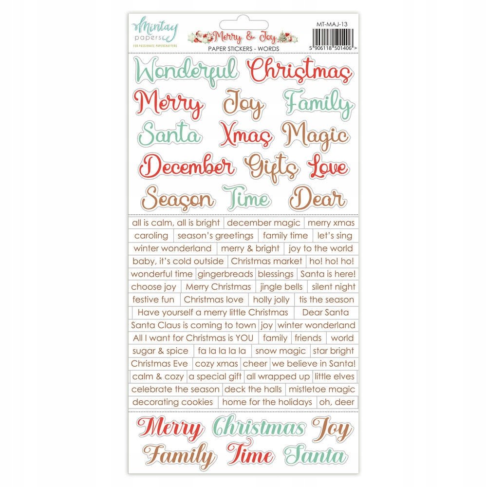 NAKLEJKI PAPIEROWE Mintay - Merry & Joy - Słowa angielski
