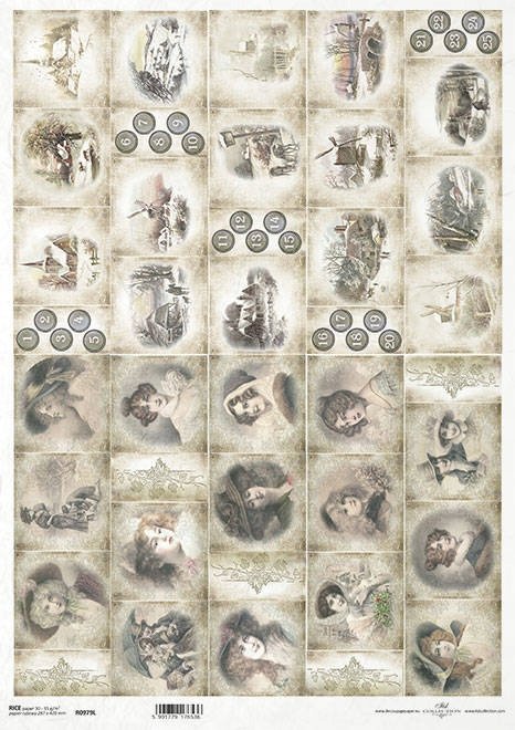 PAPIER RYŻOWY decoupage A3 kalendarz adwentowy