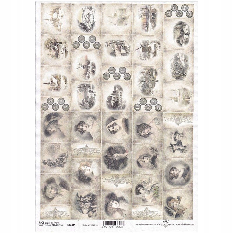 PAPIER RYŻOWY do decoupage A4 kalendarz adwentowy
