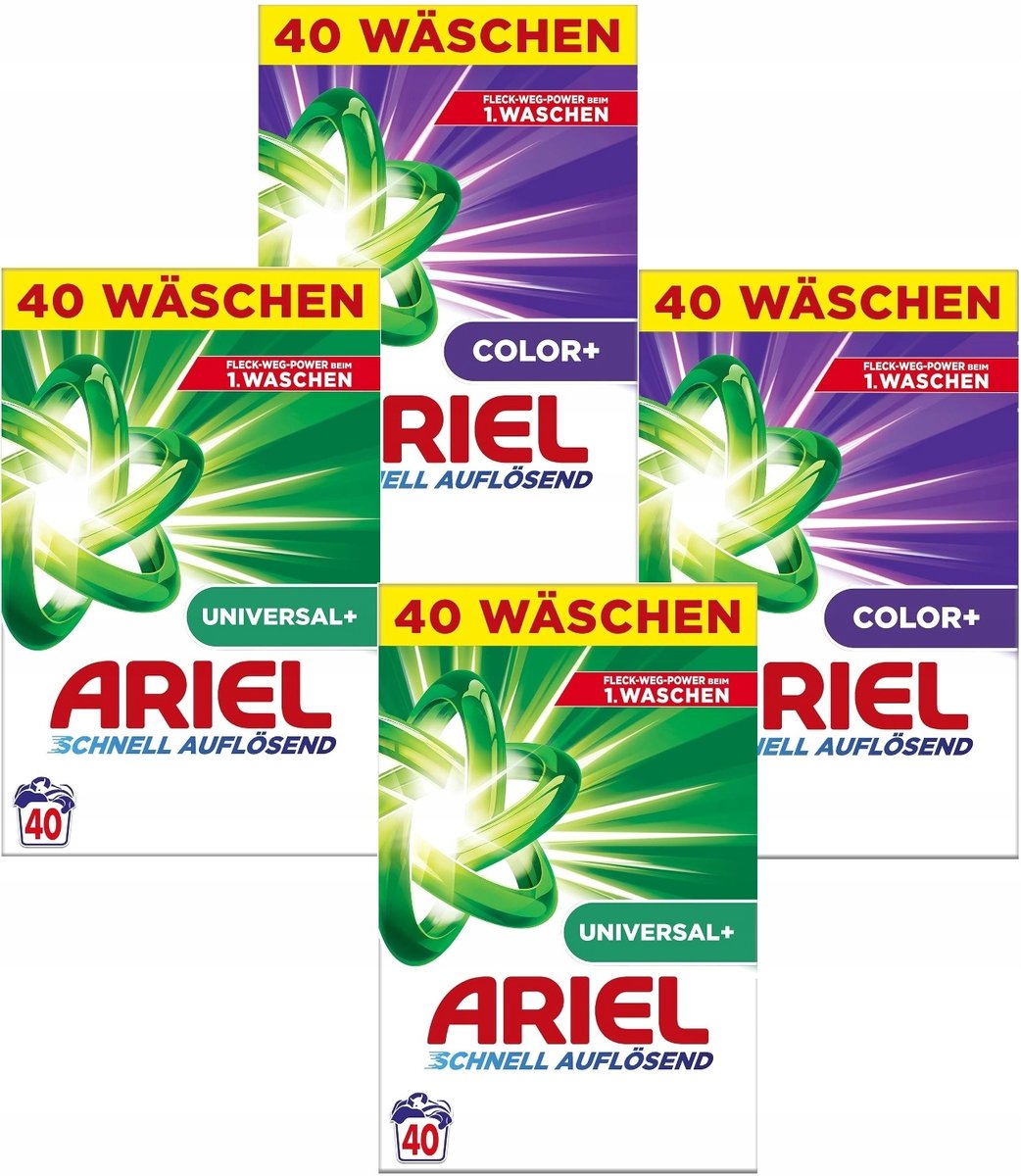 Niemiecki Ariel COLOR + UNIW. 160 prań proszek 9,6 kg 2x Uni. 2x Kol