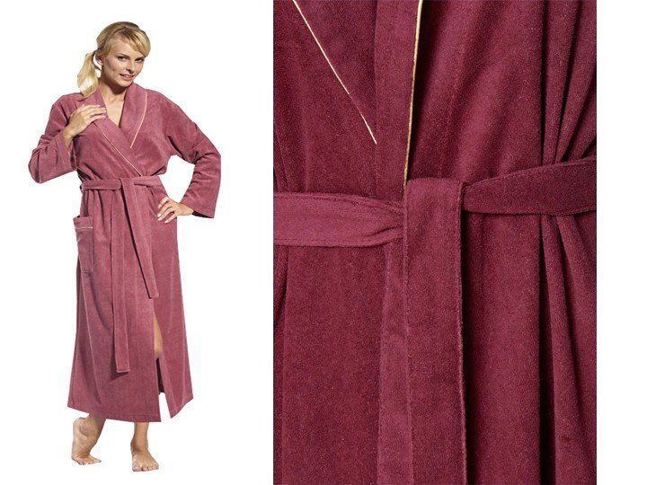 Szlafrok dla puszystej DUŻY BAWEŁNA FORTTE FROTA wiązany 4XL Bordo