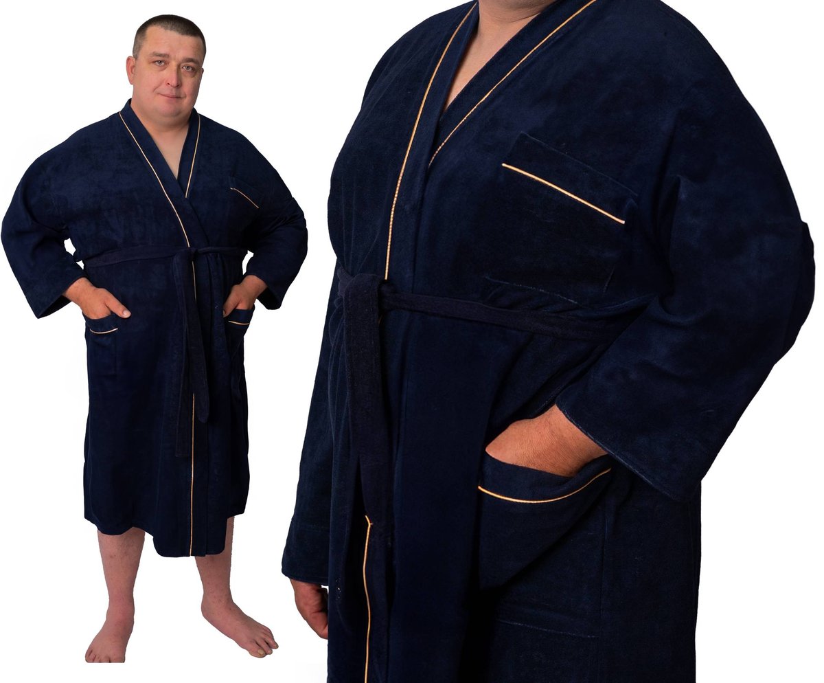 POLSKI CIENKI Szlafrok męski duże rozmiary FROTTE r. 3XL Granat