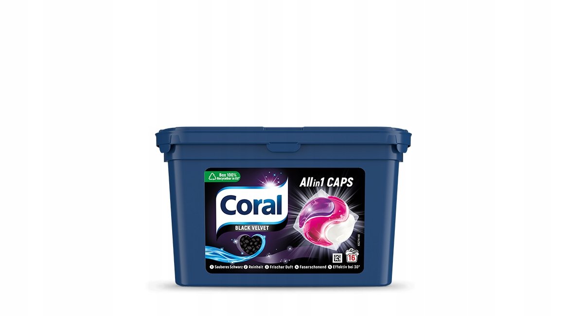 Niemiecki Coral Black Velvet kapsułki do prania do czarnego 16 szt 3w1 DE