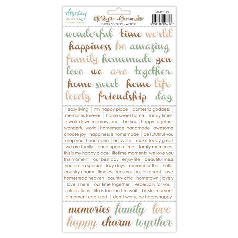 Zestaw naklejek papierowych Mintay Papers - RUSTIC CHARMS - NAPISY (EN)