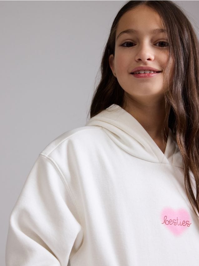 Reserved - Bawełniana bluza z nadrukiem - złamana biel