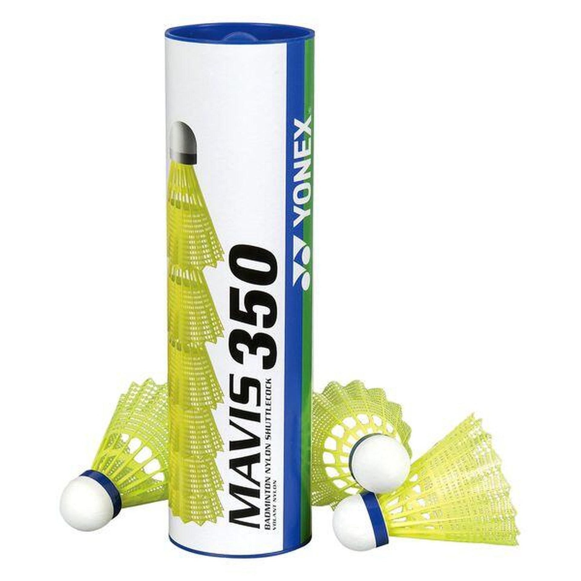 Yonex Mavis 350 Badmintonshuttle, doos met 6 stuks, geel, maat medium-blauw 103531
