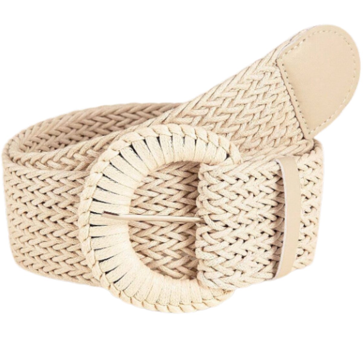 Pasek słomiany beżowy elastyczny pas na talię pleciony szeroki