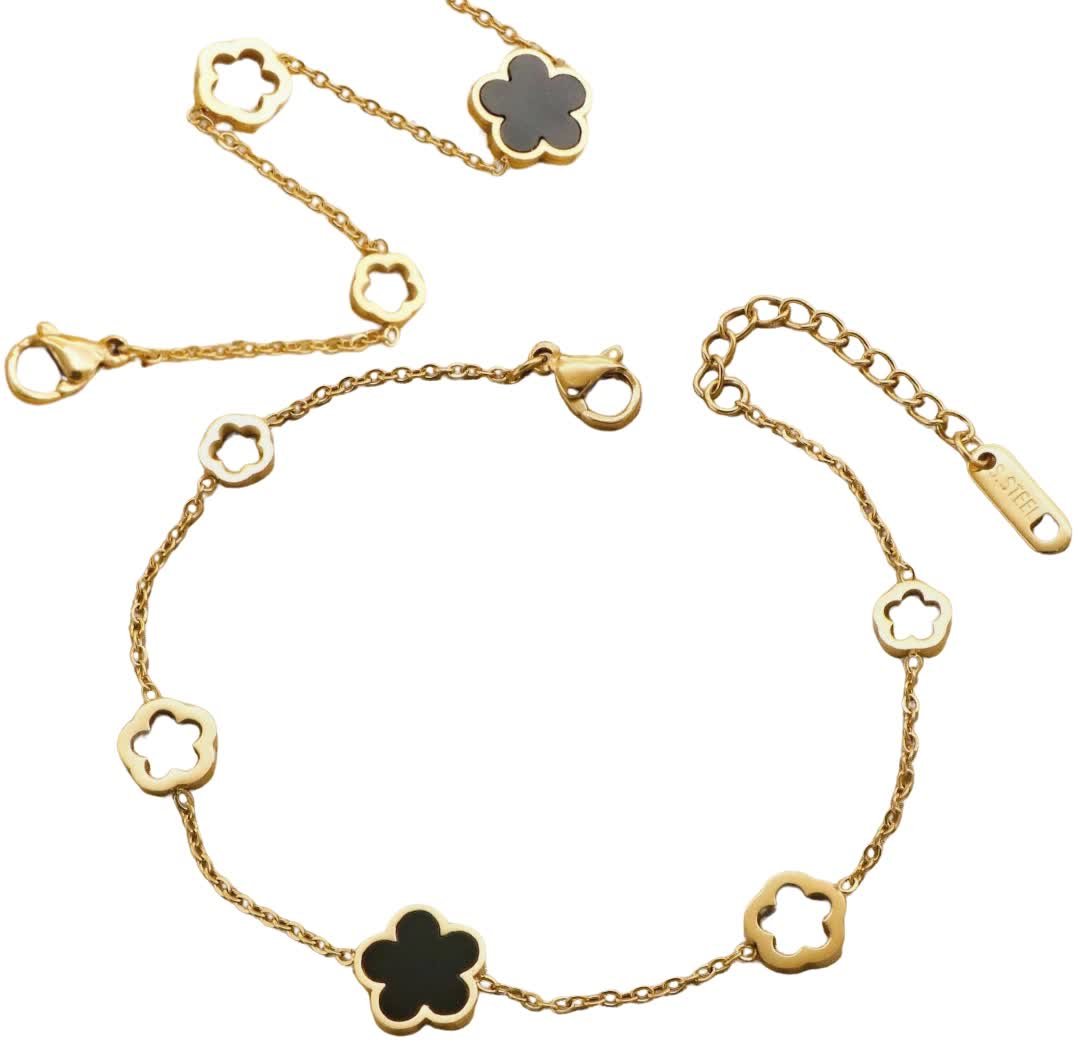 Bransoletka pozłacana stal chirurgiczna czarne elementy