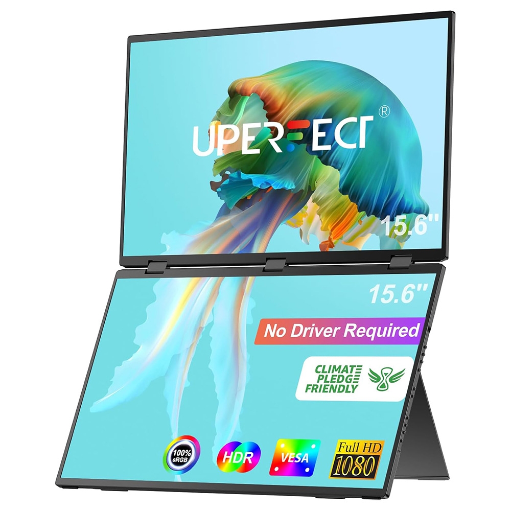 UPERFECT Delta 15 6-inch Dual Screen Portable Folding Monitor 1920*1080 FHD IPS Screen 60Hz Refresh Rate 1000:1 Contrast Rat