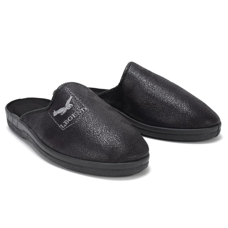 Kapcie Skórzane Wygodne Modne Stylowe Papcie Domowe Męskie Czarne Profilowane Legend 41