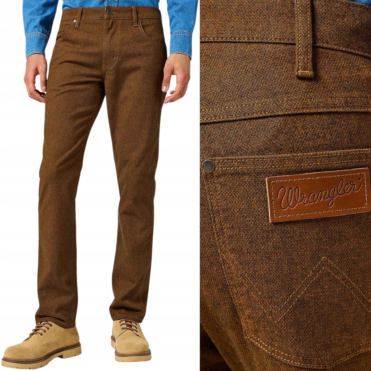 Wrangler GREENSBORO Monk's Robe PROSTE BRĄZOWE SPODNIE MATERIAŁOWE W44 L32