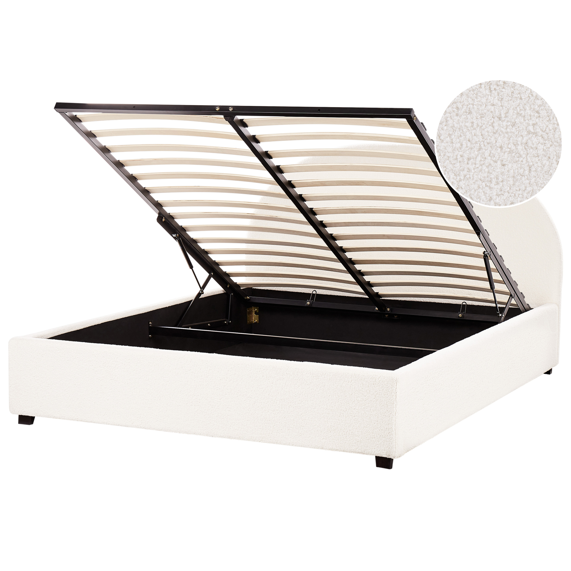 Łóżko z pojemnikiem boucle 160 x 200 cm złamana biel VAUCLUSE