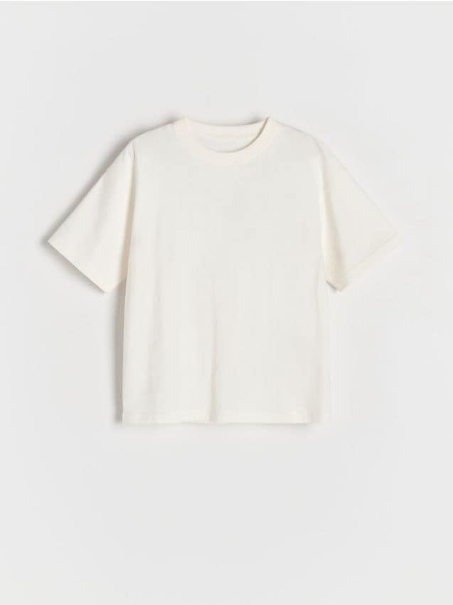 Reserved - Bawełniany t-shirt - złamana biel
