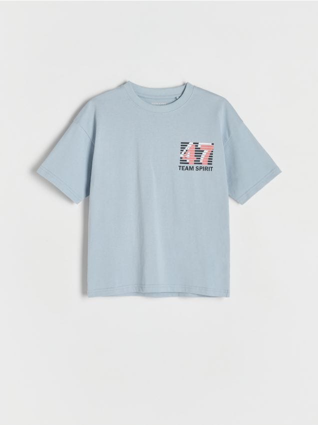 Reserved - Bawełniany t-shirt z nadrukiem - jasnoniebieski