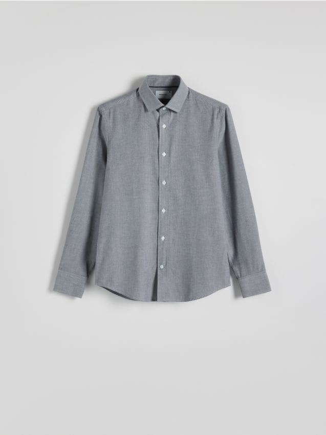 Reserved - Bawełniana koszula slim fit - jasnoszary