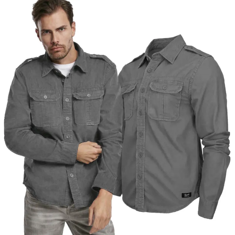 Koszula z długim rękawem BRANDIT Vintage Shirt - Charcoal Grey XXL