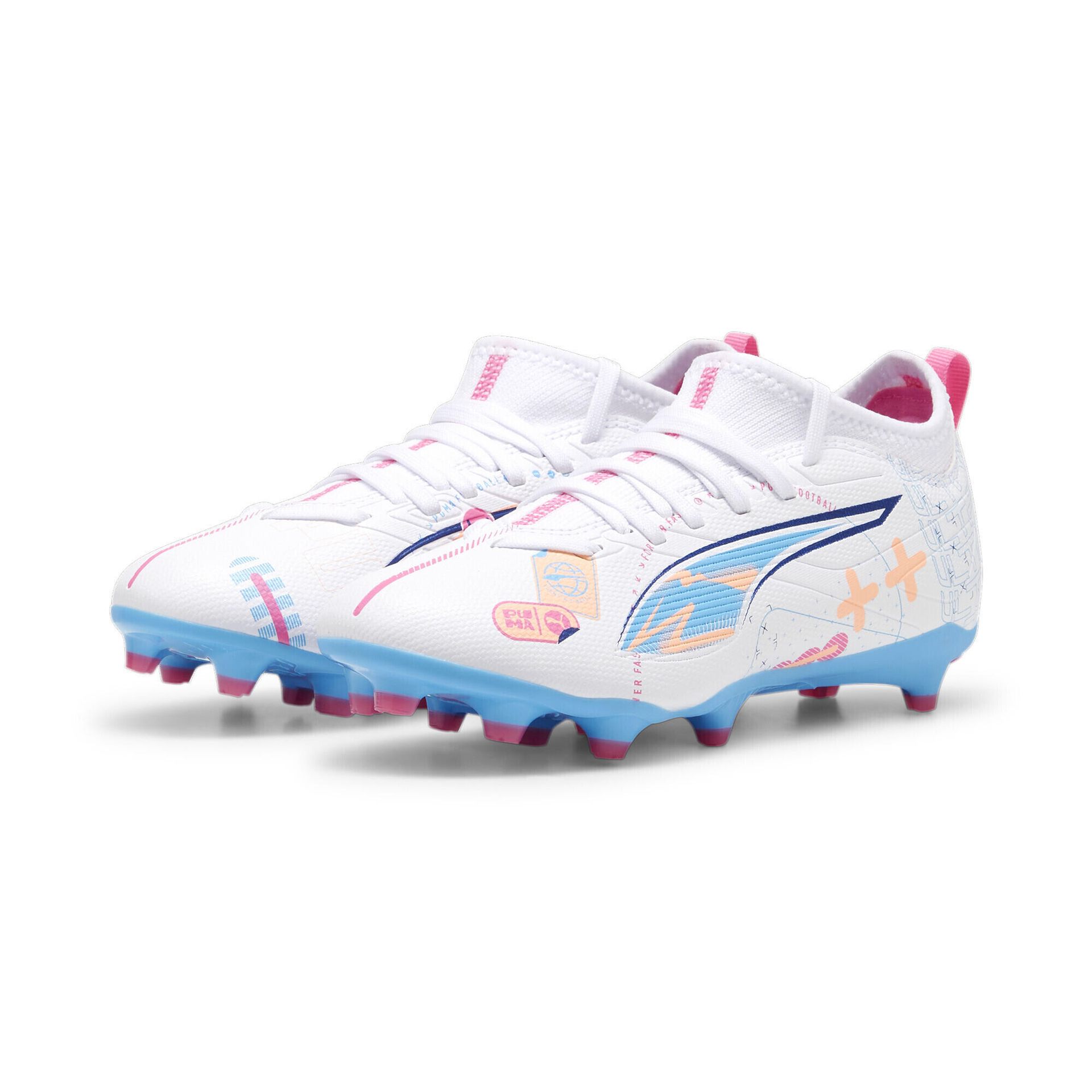 Buty piłkarskie dziecięce PUMA Ultra 5 Match Vol. Up FG/AG Jr puma white/luminous blue WYSYŁKA W 24H 30 DNI NA ZWROT