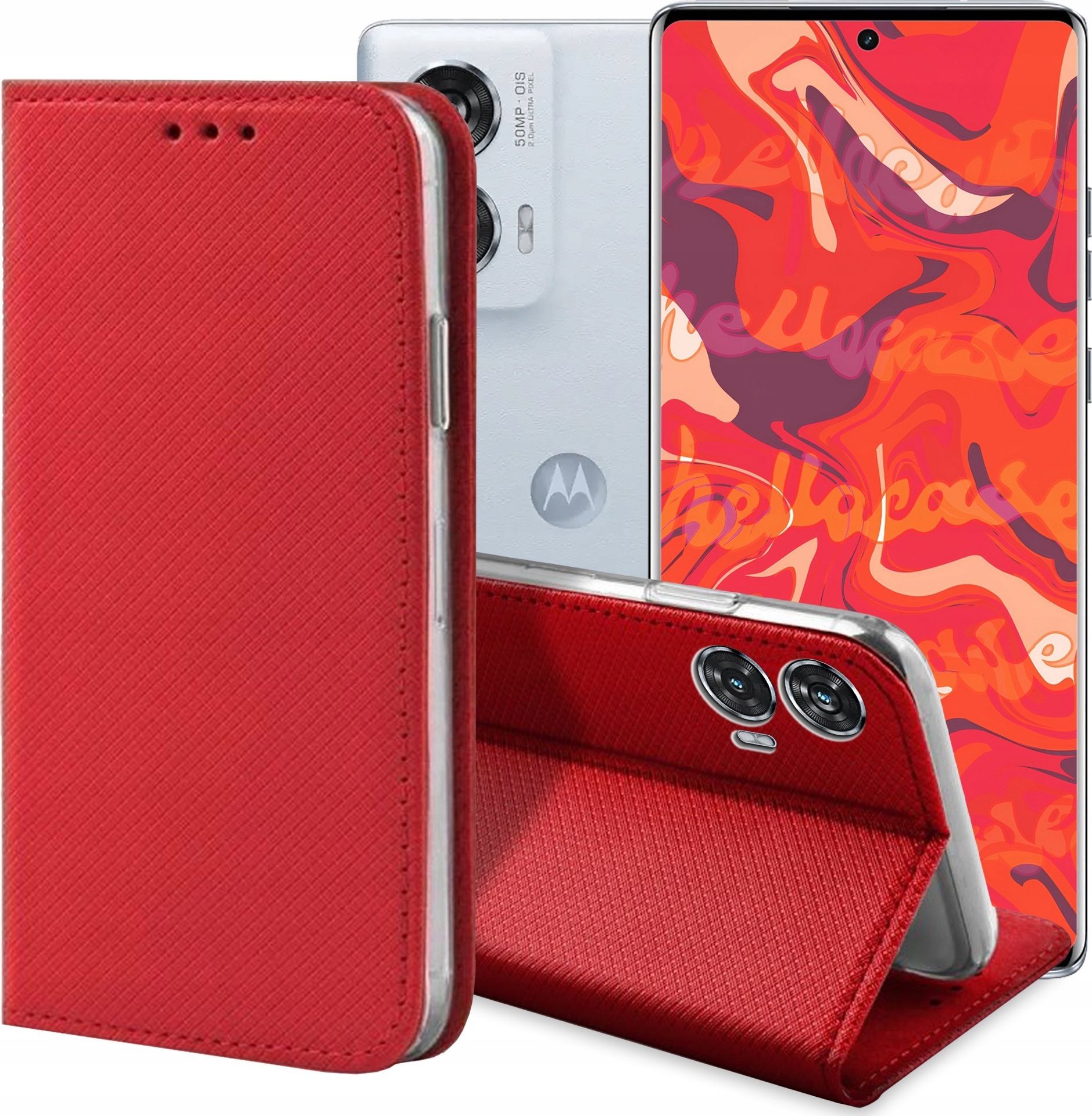 Hello Case ETUI Z KLAPKĄ DO Motorola Edge 50 Fusion CZERWONE ZAMYKANE MAGNETYCZNE
