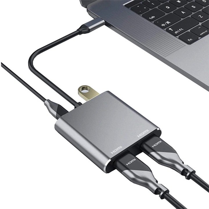 ADAPTER HUB 4W1 2X HDMI 4K USB POWER DELIVERY USB C STACJA DOKUJĄCA