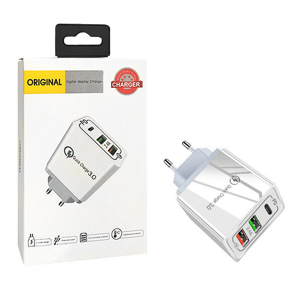 ECOBOX ŁADOWARKA SIECIOWA 2.4A 20W BIAŁA 3.0 2XUSB 1XPD SINGLE