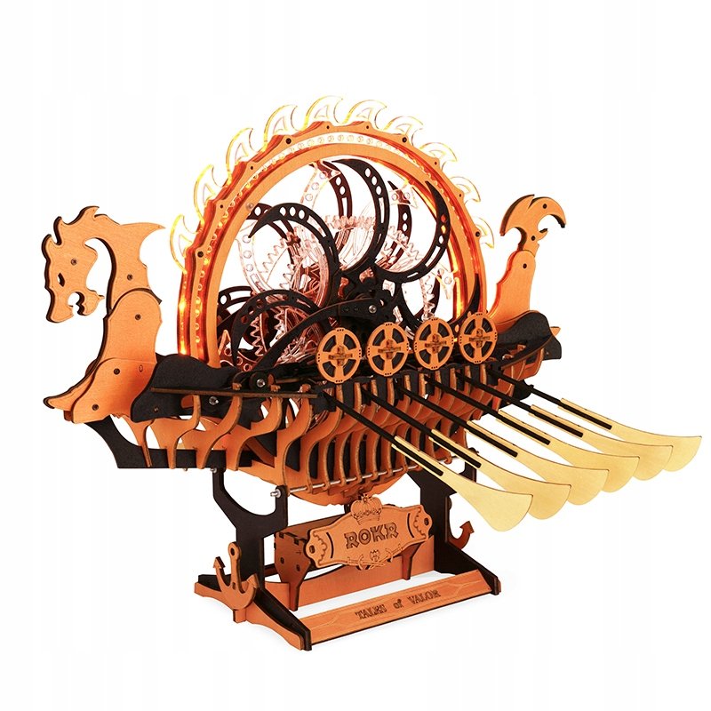 ROKR Robotime Viking Dragon Ship Statek Wikingów Drewniane Puzzle 3D