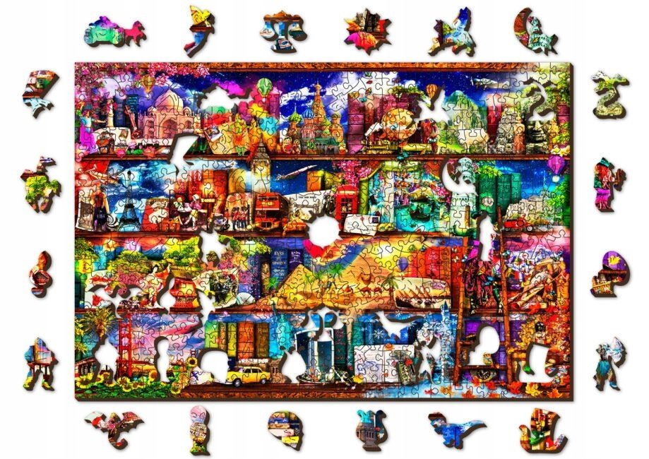 Wooden.City Puzzle z Figurkami Biblioteczka Dookoła Świata 505 el.