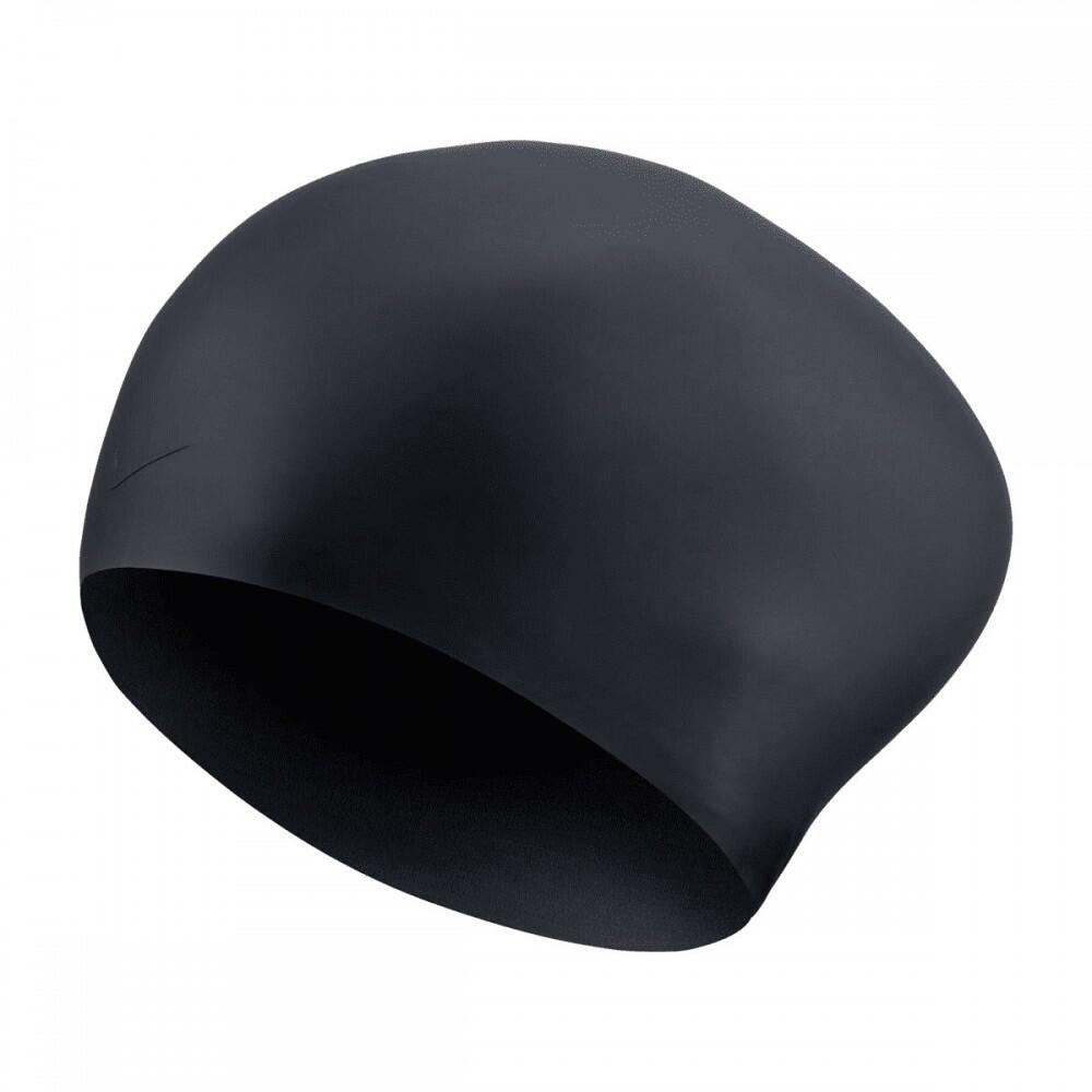 Nike Swim Swim Solid Silikonowy czepek do długich włosów, black 2021 Czepki pływackie NESSA198-1-OSFA