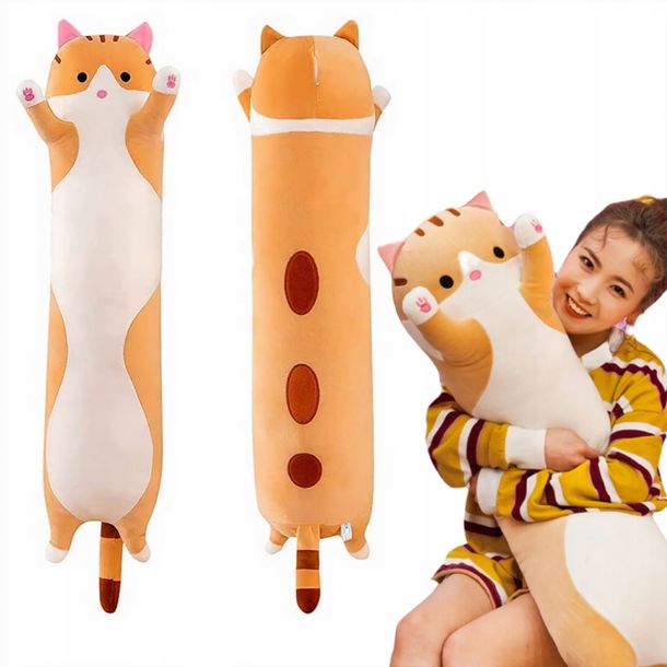 Długi Uroczy Kotek Kot Maskotka Poduszka Pluszak Pomarańczowy 150cm XL