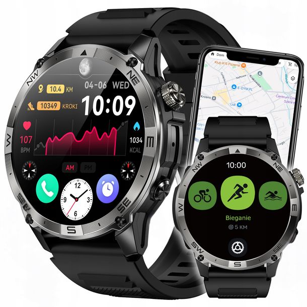 Smartwatch Zegarek Męski Gps Wodoodporny Rozmowy Menu Pl Czarny Sport Watch