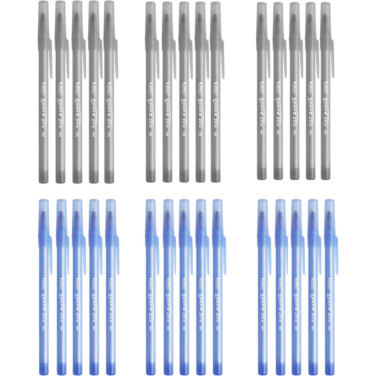 30 szt. x długopis BIC Round Stic Classic 1,0 mm: 15x niebieski + 15x czarny