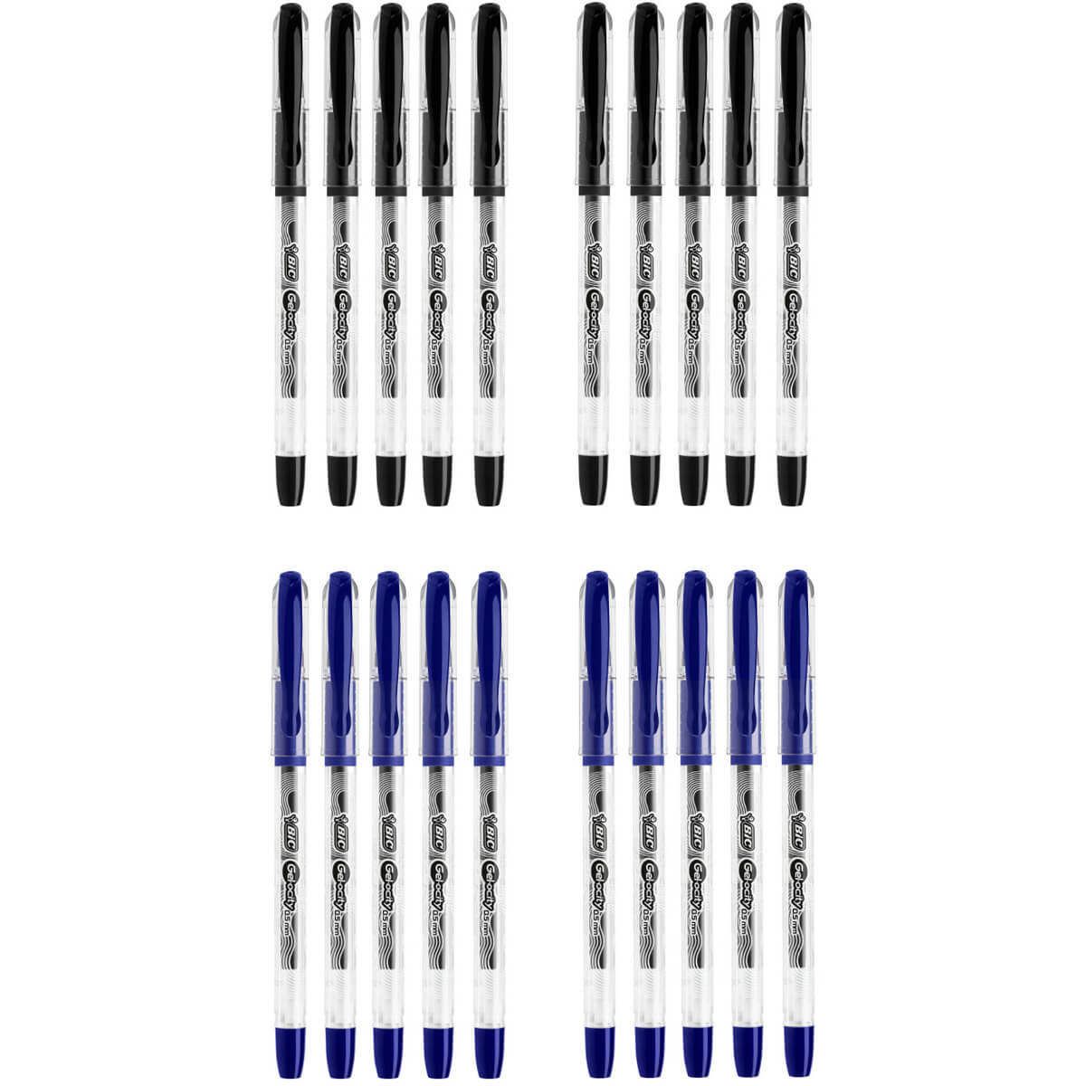 20 szt. x długopis żelowy BIC Gel-ocity Stic cienka końcówka: 10x niebieski i 10x czarny