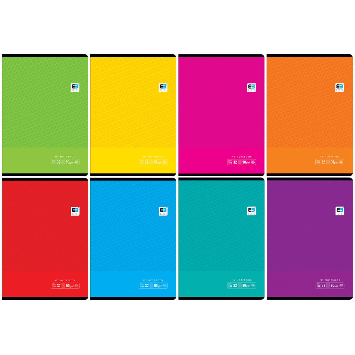 8X ZESZYT A5, 32 KARTKi, W TRZY LINIE, POGRUBIONE KARTKI