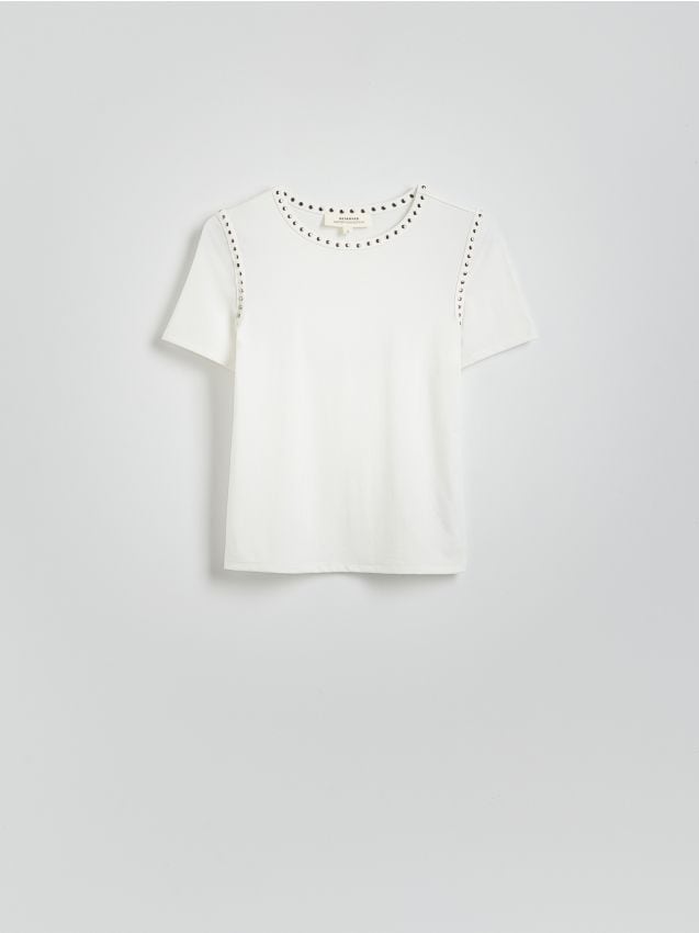 Reserved - T-shirt z ćwiekami - biały