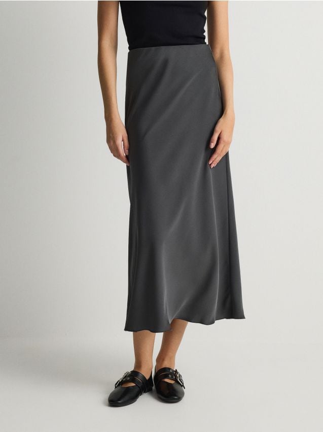 Reserved - Satynowa spódnica maxi - szary