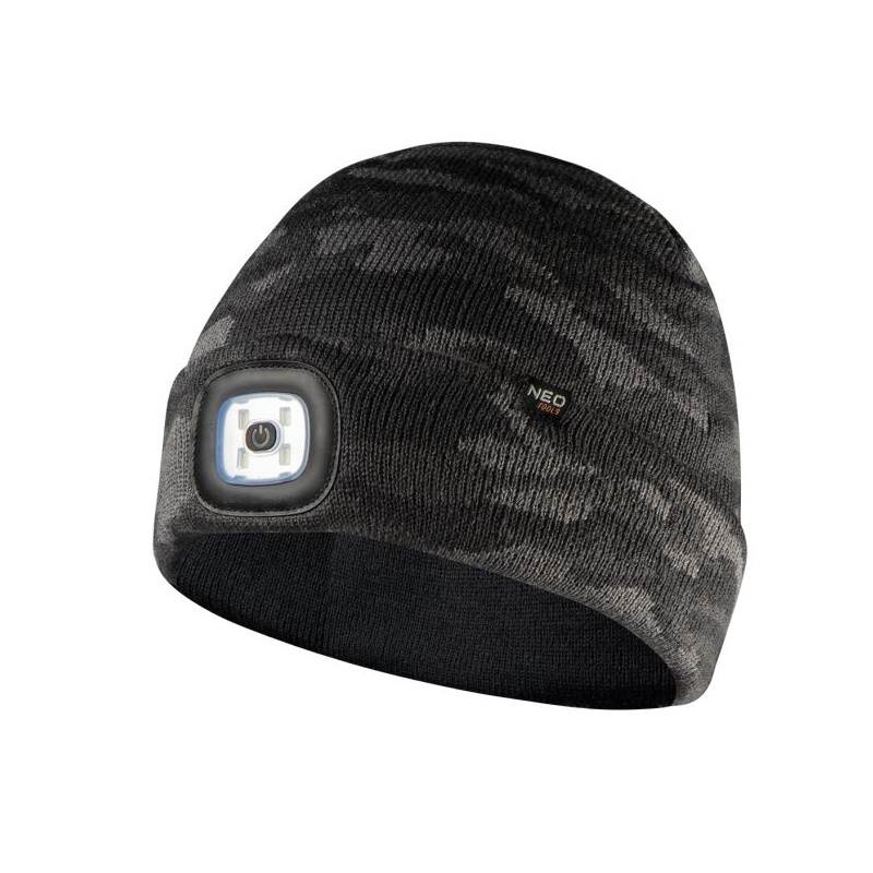 Czapka z latarką LED 180lm IP43 (3 poziomy świecenia, ładowanie usb), dwuwarstwowa, CAMO URBAN; 81-632, NEO