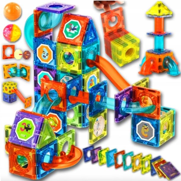 Klocki Magnetyczne Dla Dziecka Konstrukcyjne 3d Edukacyjne Tor Kulkowy 68el