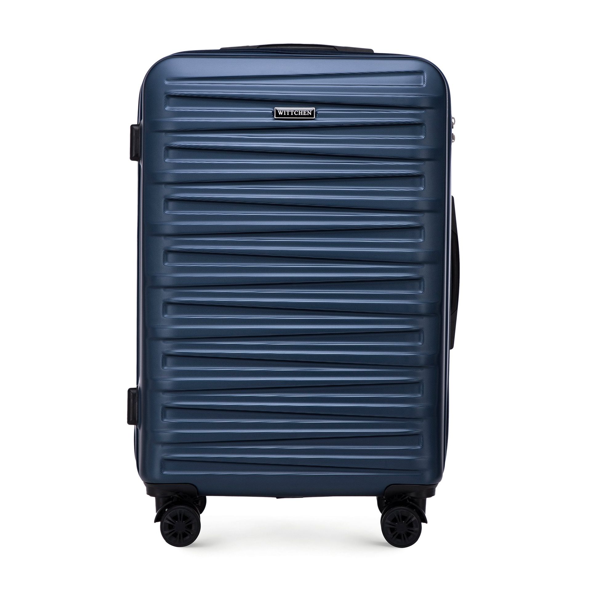 Średnia walizka z ABS-u w poziome tłoczenie granatowa