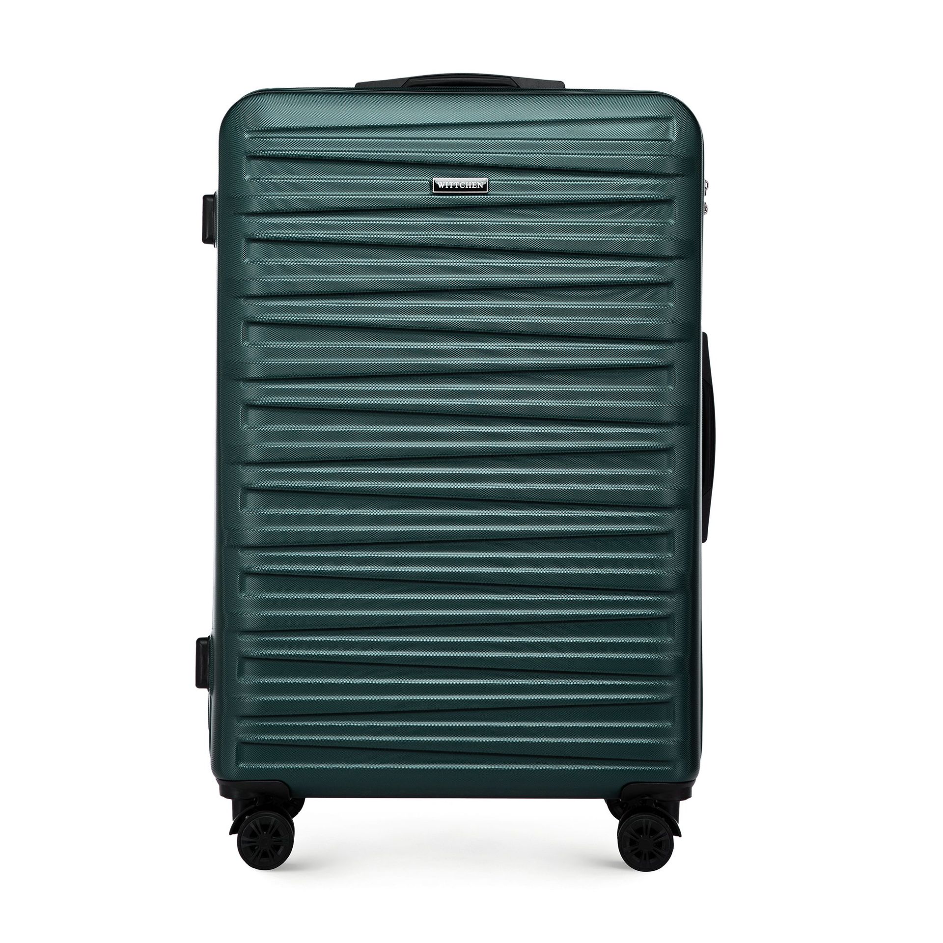 Duża walizka z ABS-u w poziome tłoczenie zielona