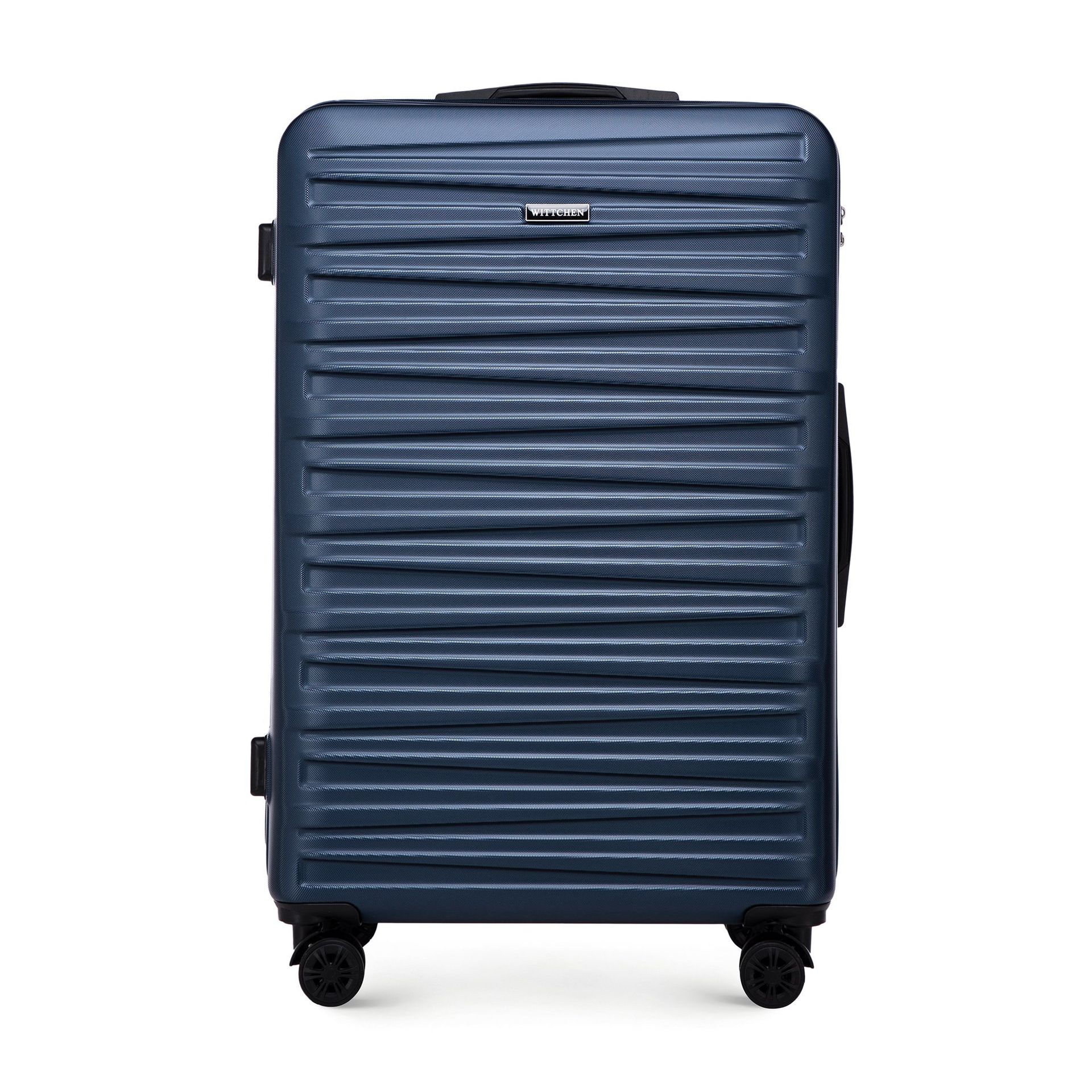 Duża walizka z ABS-u w poziome tłoczenie granatowa