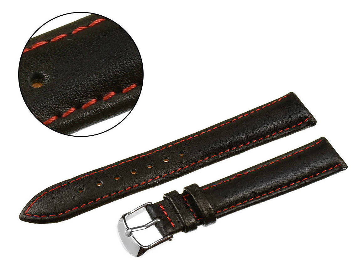 Pasek uniwersalny skórzany PACIFIC W70L - 20 mm, czarny czerwona nić