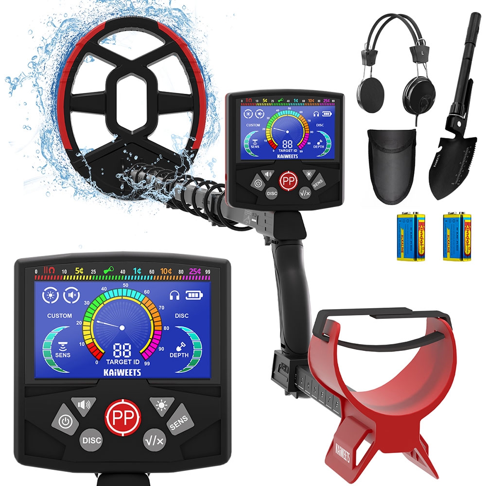 KAIWEETS EXPLORER X II Metal Detector 4 Detection Modes LCD Screen Adjustable Long Stem IP68 Waterproof Coil