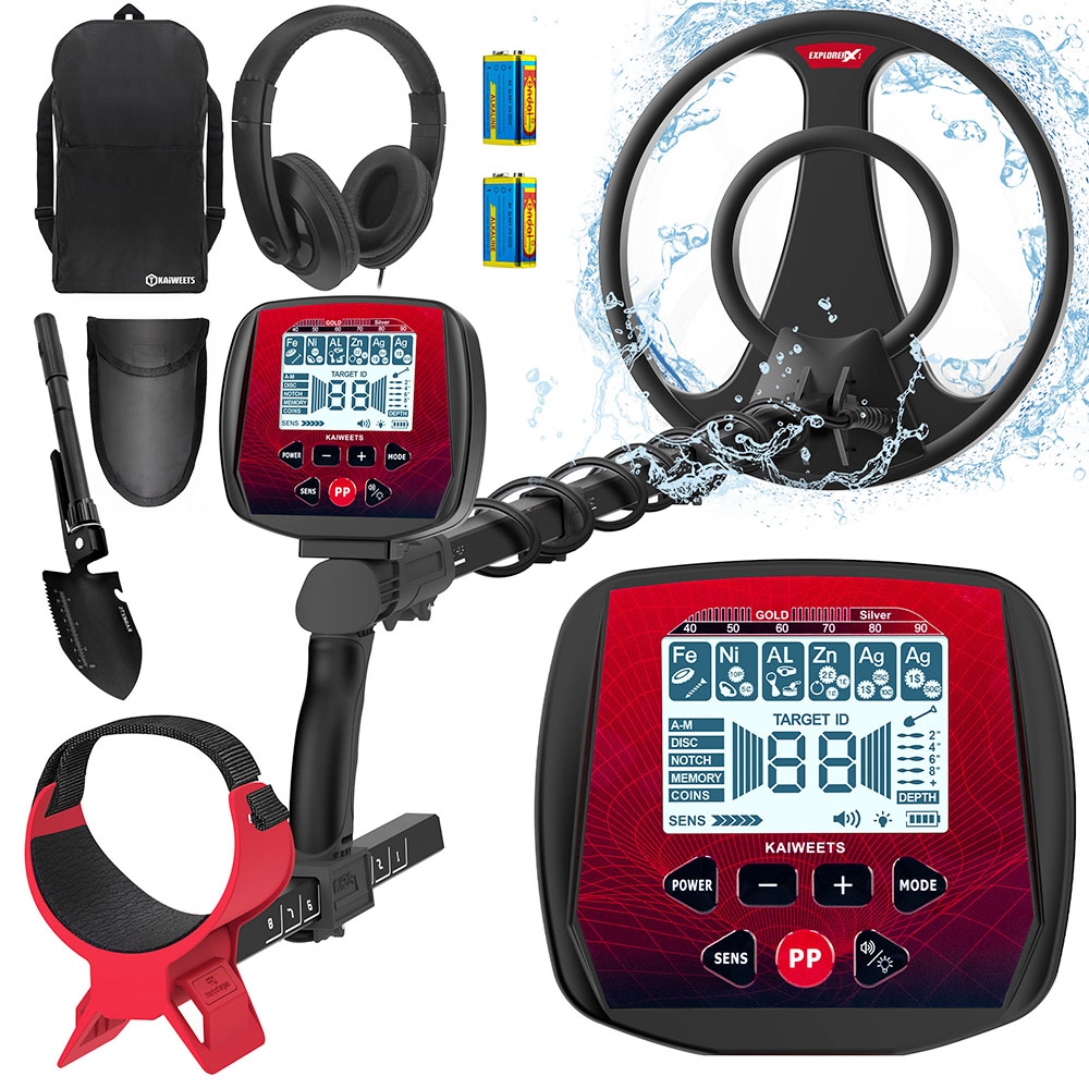 KAIWEETS EXPLORER X I Metal Detector 6 Detection Modes LCD Screen Adjustable Long Stem IP68 Waterproof Coil