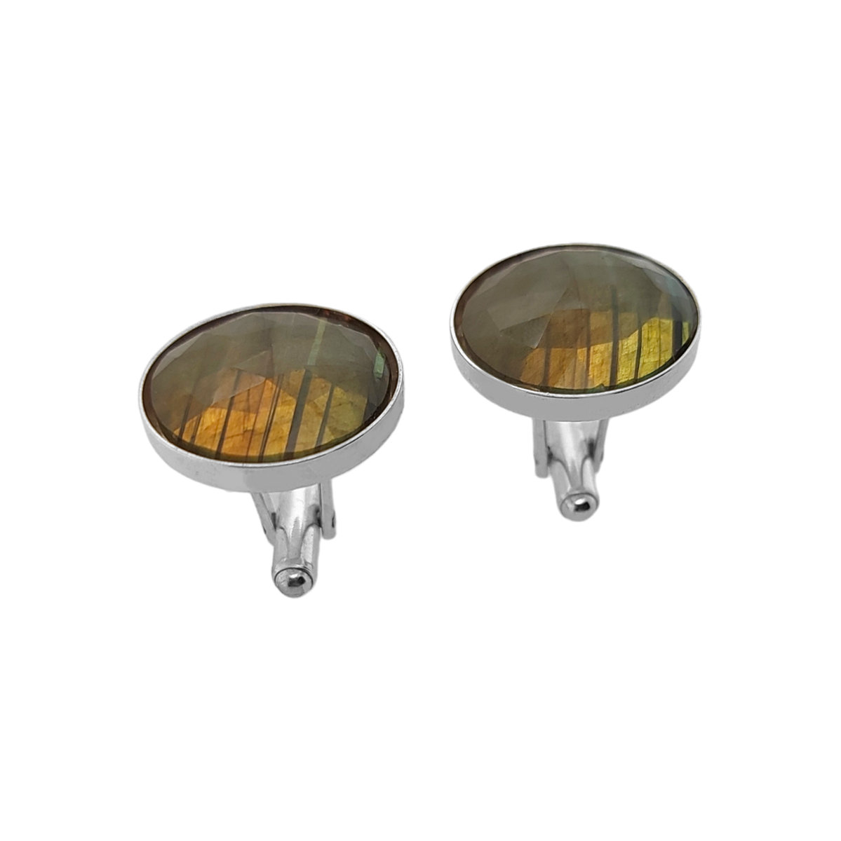 Spinki do mankietów Labradoryt okrągły Ø19 w oprawie (S275) Srebro [925]