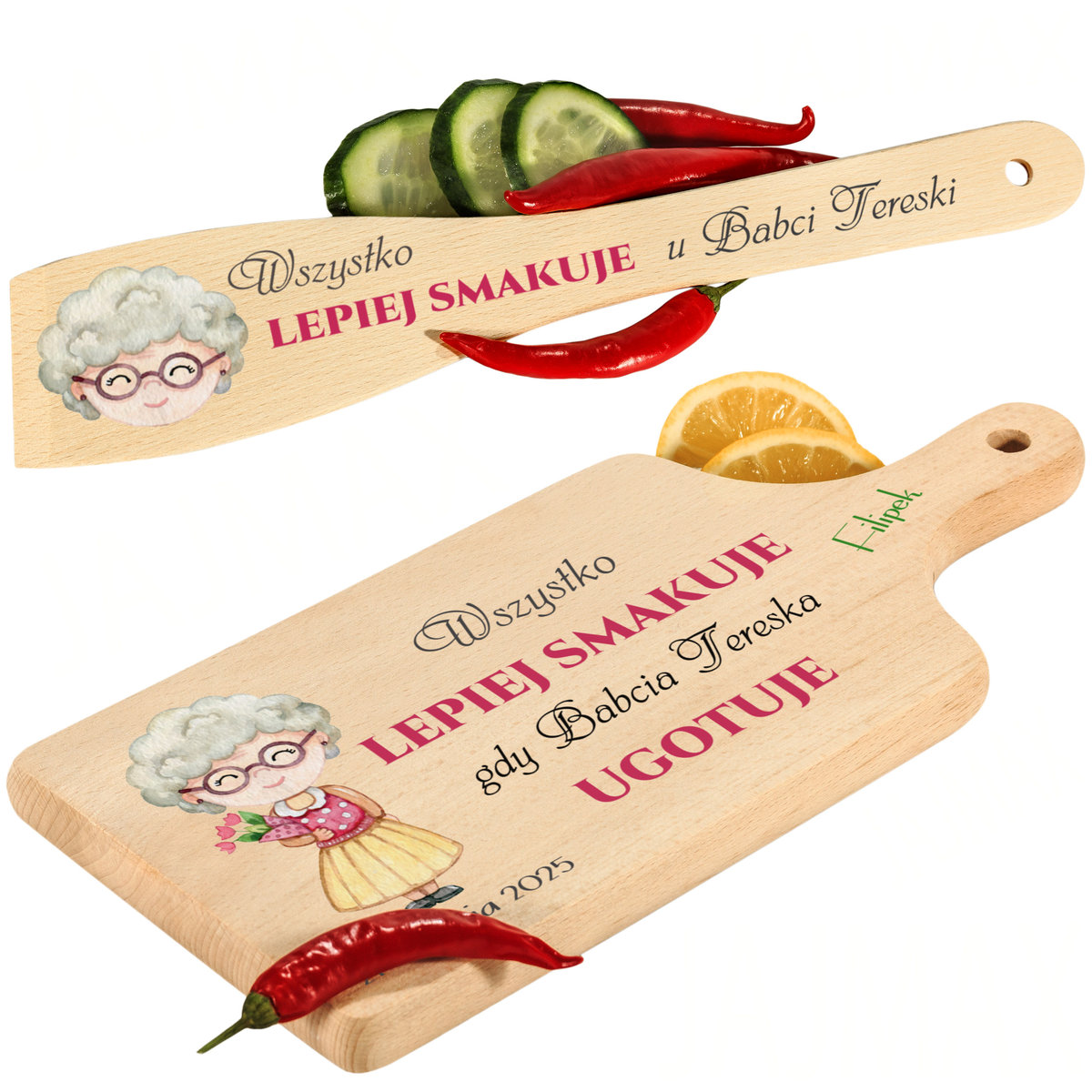 PREZENT NA DZIEŃ BABCI I DZIADKA z TWOIM GRAWEREM KUCHENNY ZESTAW UPOMINKOWY