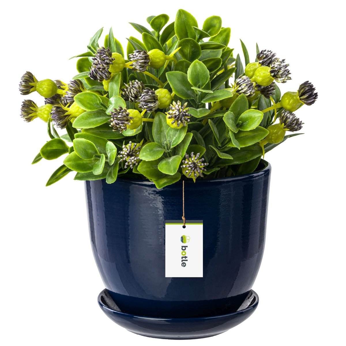 Doniczka Ceramiczna 19X15 Cm Podstawka Kobalt Niebieski