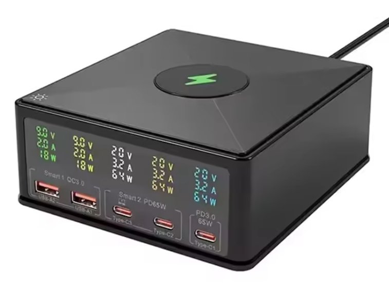 Ładowarka sieciowa zasilacz Biz-Tech 160W PD+QC3.0 6w1 wyświetlacz ładowanie indukcyjne