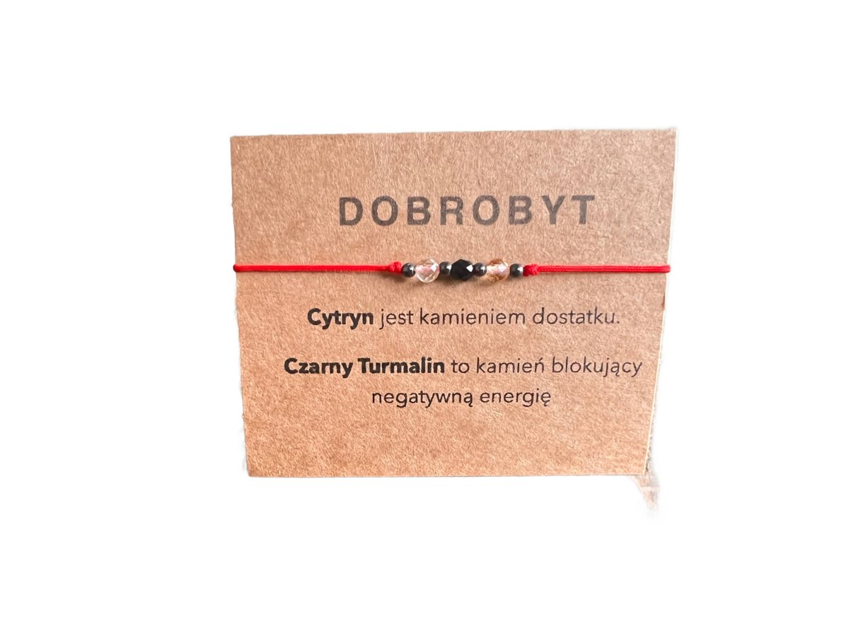 Bransoletka na Czerwonym sznurku Cytryn Czarny Turmalin