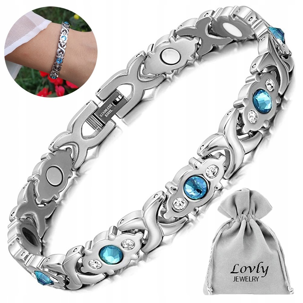 BRANSOLETKA MAGNETYCZNA ZDROWOTNA DAMSKA SREBRNA STAL NIERDZEWNA PREMIUM